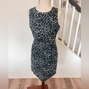 J.Crew cotton sheath dress sleeveless black, cream & green leopard print size 6